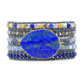 Lapis Charm 5 Strands Wrap Bracelet Women Leather Boho Bracelet