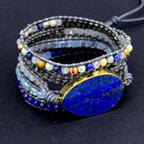 Lapis Charm 5 Strands Wrap Bracelet Women Leather Boho Bracelet