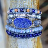 Lapis Charm 5 Strands Wrap Bracelet Women Leather Boho Bracelet