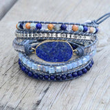 Lapis Charm 5 Strands Wrap Bracelet Women Leather Boho Bracelet