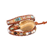 Boho Leather Wrap Bracelet with Painted Stone Charm