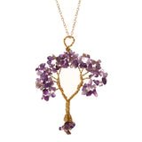Tree Life Pendant Necklace with Natural Gravel Copper Wire