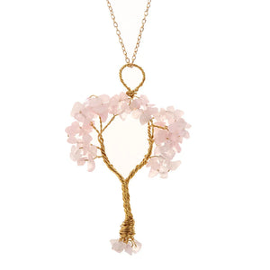 Tree Life Pendant Necklace with Natural Gravel Copper Wire