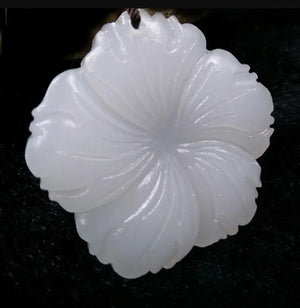 XinJiang Jade Hibiscus Pendant Necklace Amulet Chain Men Women