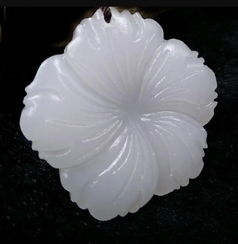 XinJiang Jade Hibiscus Pendant Necklace Amulet Chain Men Women