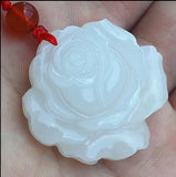 XinJiang Jade Hibiscus Pendant Necklace Amulet Chain Men Women