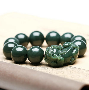 Natural XinJiang HeTian Qing Jade Beads Bracelet Lucky Amulet