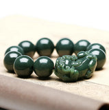 Natural XinJiang HeTian Qing Jade Beads Bracelet Lucky Amulet