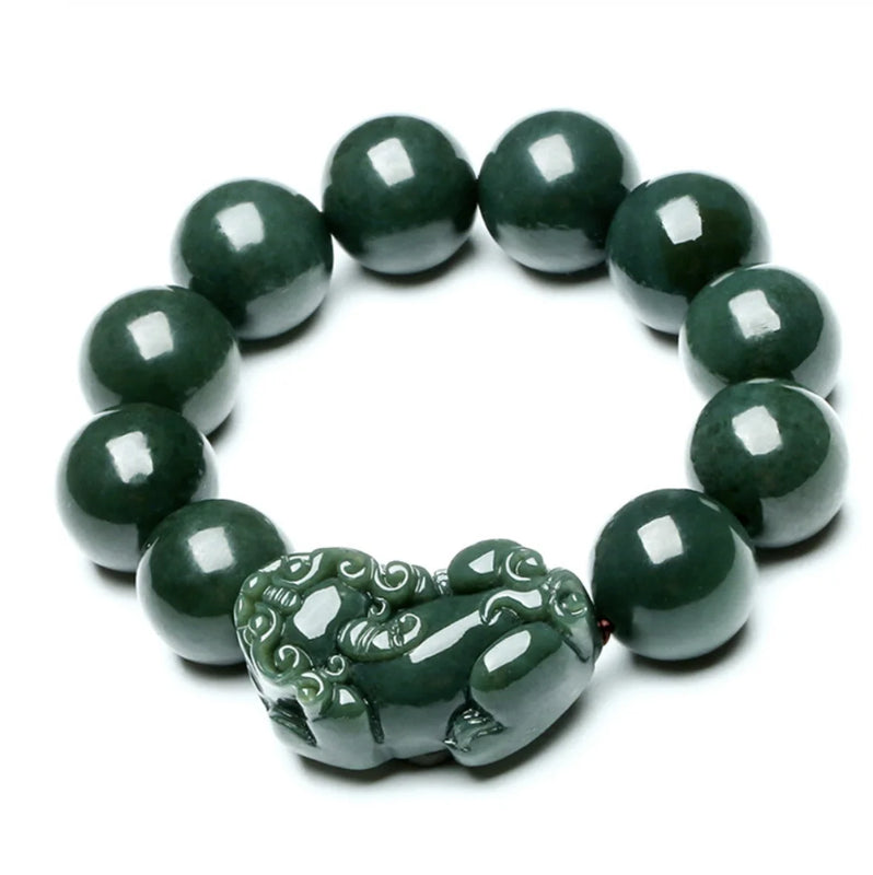 Natural XinJiang HeTian Qing Jade Beads Bracelet Lucky Amulet