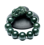 Natural XinJiang HeTian Qing Jade Beads Bracelet Lucky Amulet