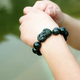 Natural XinJiang HeTian Qing Jade Beads Bracelet Lucky Amulet