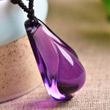 Purple Crystal Pendant Magnolia Flower Sweater Chain Necklace