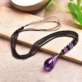 Purple Crystal Pendant Magnolia Flower Sweater Chain Necklace