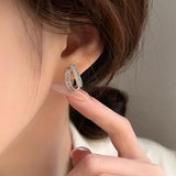 Oil Zircon Double Curved Stud Earrings 925 Sterling Silver Summer Jewelry