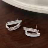 Oil Zircon Double Curved Stud Earrings 925 Sterling Silver Summer Jewelry