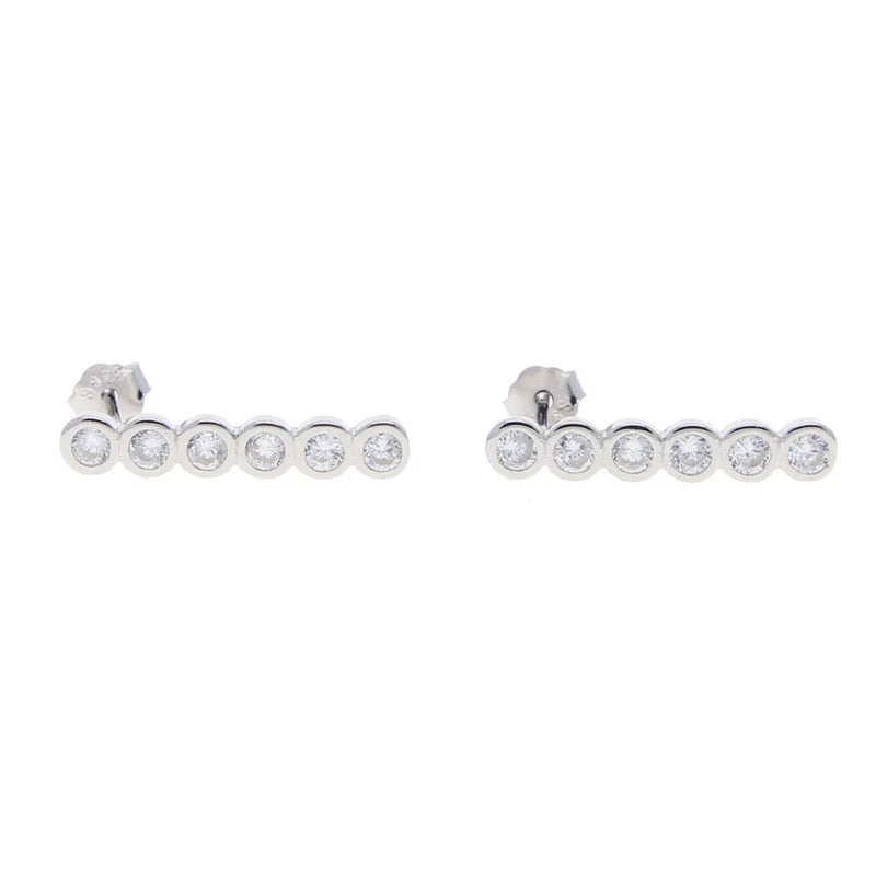 925 Silver CZ Bezel Bar Stud Earrings for Women
