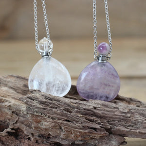 Fluorite Essential Oil Vial Pendant Necklace Crystal Healing Charm