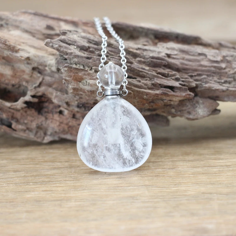 Fluorite Essential Oil Vial Pendant Necklace Crystal Healing Charm