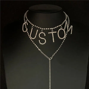 DIY Rhinestone Letter Necklace Belt For Women Girls Chain Crystal Pendant