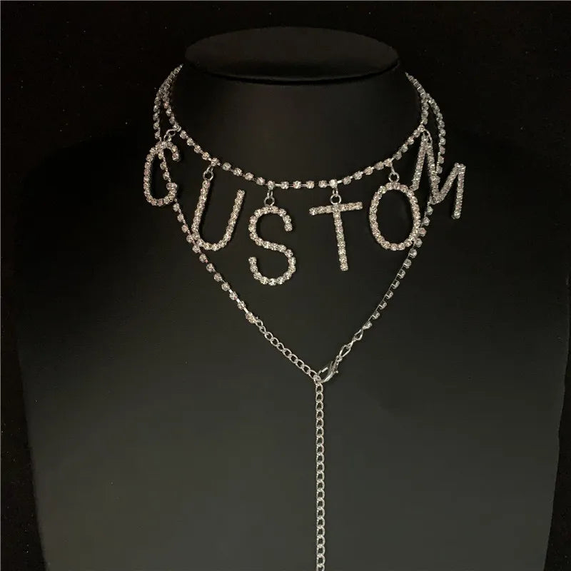 DIY Rhinestone Letter Necklace Belt For Women Girls Chain Crystal Pendant