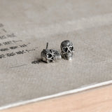 Punk 925 Sterling Silver Heart Eyes Skull Stud Earrings Halloween Piercing