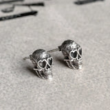 Punk 925 Sterling Silver Heart Eyes Skull Stud Earrings Halloween Piercing