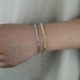 Sparkling 2mm CZ Hip Hop Tennis Bracelet & Bangle Adjustable Chain Thin Bracelet