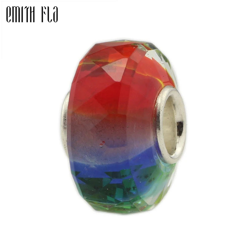 Rainbow Bead Charms 925 Sterling Silver European Bracelet Women Silver Jewelry