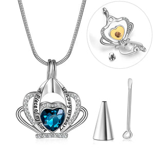 Cremation Jewelry for Ashes Crown Heart Memorial Urn Necklace with Crystals