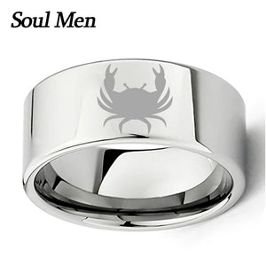 11mm Tungsten Carbide Cancer Zodiac Horoscope Flat Ring Size 7-13
