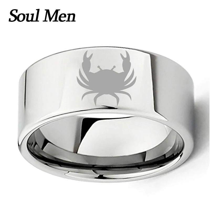 11mm Tungsten Carbide Cancer Zodiac Horoscope Flat Ring Size 7-13