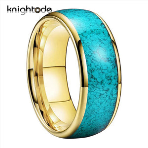 8mm Tungsten Carbide Green-Turquoise Inlay Ring for Men Women