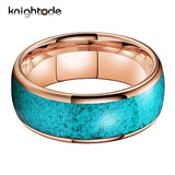 8mm Tungsten Carbide Green-Turquoise Inlay Ring for Men Women