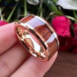 6mm 8mm Tungsten Ring Koa Wood Inlay Beveled Polished