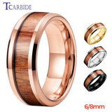 6mm 8mm Tungsten Ring Koa Wood Inlay Beveled Polished