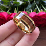 6mm 8mm Tungsten Ring Koa Wood Inlay Beveled Polished