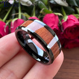6mm 8mm Tungsten Ring Koa Wood Inlay Beveled Polished