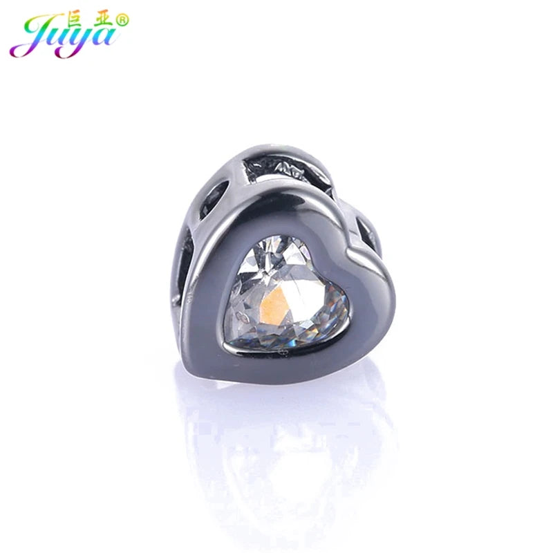 7mm CZ Heart Charm Metal Beads for Bracelets DIY Making