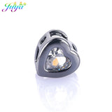 7mm CZ Heart Charm Metal Beads for Bracelets DIY Making
