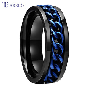 8mm Stainless Steel Rotate Ring with Chain Inlay