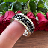 8mm Stainless Steel Rotate Ring with Chain Inlay