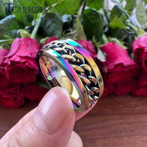 8mm Fantasy Steel Rotating Ring Chain Inlay Comfort Fit