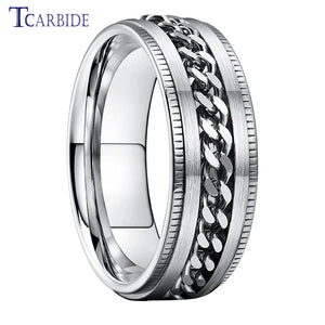 8mm Stainless Steel Rotate Chain Ring Grooved Brushed Gift Jewelry