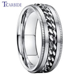 8mm Stainless Steel Rotate Chain Ring Grooved Brushed Gift Jewelry