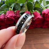 8mm Stainless Steel Rotate Chain Ring Grooved Brushed Gift Jewelry