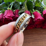 8mm Stainless Steel Rotate Chain Ring Grooved Brushed Gift Jewelry