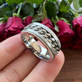8mm Stainless Steel Chain Ring Stepped Brushed Rotated Men Women