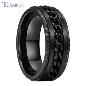8mm Stainless Steel Chain Ring Stepped Brushed Rotated Men Women