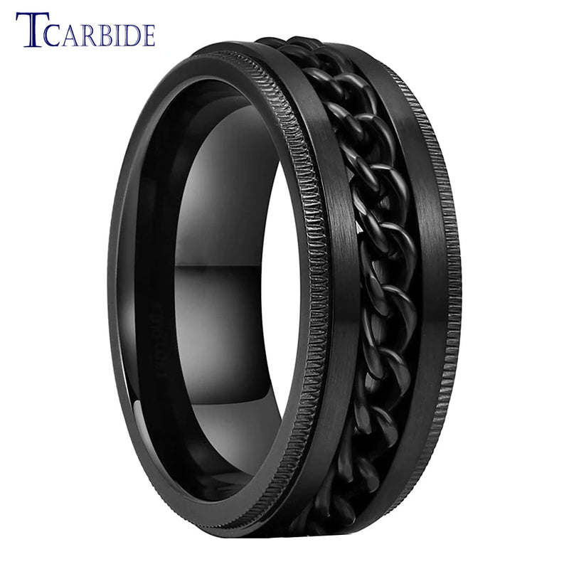 8mm Stainless Steel Chain Ring Stepped Brushed Rotated Men Women