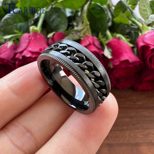 8mm Stainless Steel Chain Ring Stepped Brushed Rotated Men Women